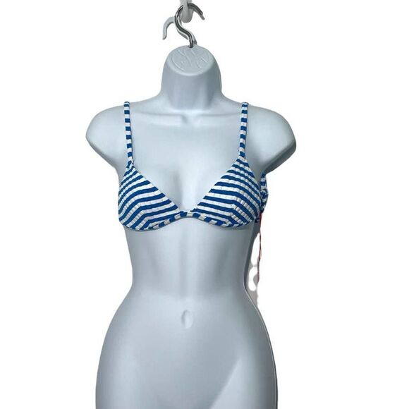 Solid & Striped Lulu Top Azure Stripe V-Neck Bikini Swim‎ Top Navy Blue White XS - Picture 12 of 12